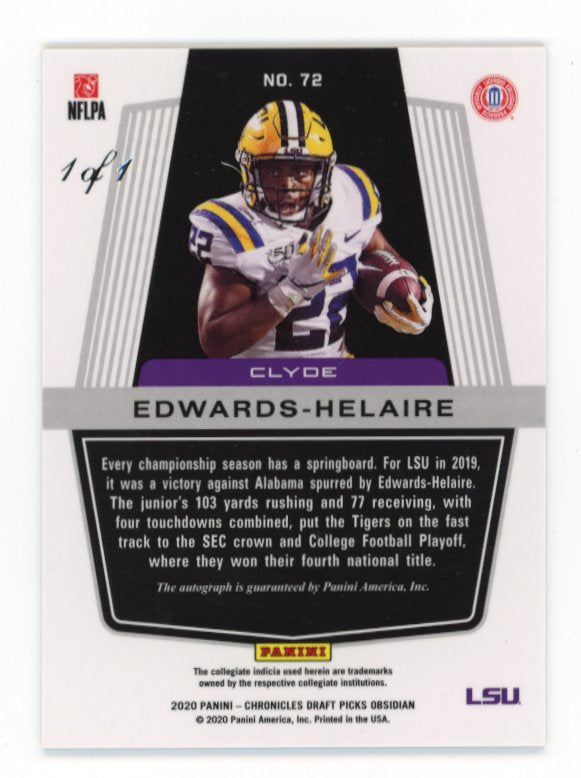 2020 Panini Obsidian Clyde Edwards-Helaire #72 - #1/1 Autograph