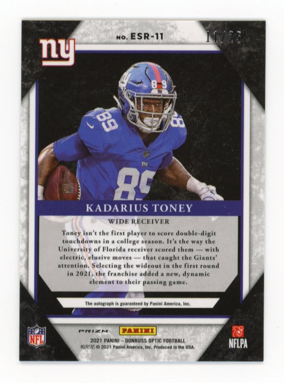 2021 Panini Donruss Optic Kadarius Toney #ESR-11 - #/25 Elite Series Rookie Purple Autograph