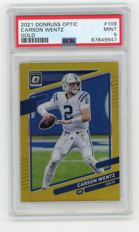 2021 Panini Donruss Optic Carson Wentz #109 - #/10 Gold PSA 9