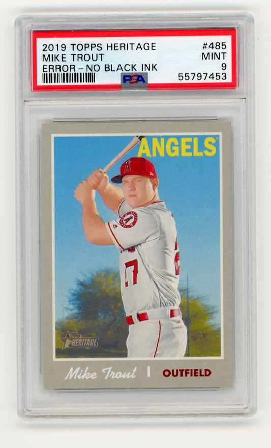 2019 Topps Heritage Mike Trout #485 - No Black Ink PSA 9