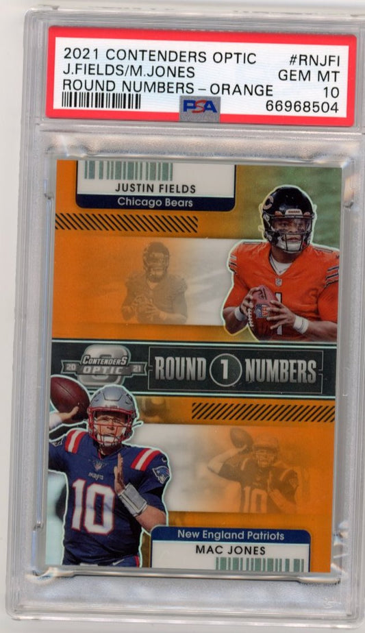 2021 Panini Contenders Optic Justin Fields Mac Jones Round Numbers RC #RN-JFI - #/50 Orange PSA 10