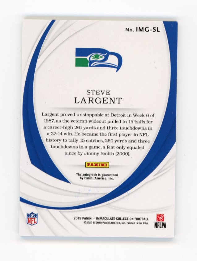 2019 Panini Immaculate Marks of Greatness Steve Largent #IMG-SL - #/25 Auto