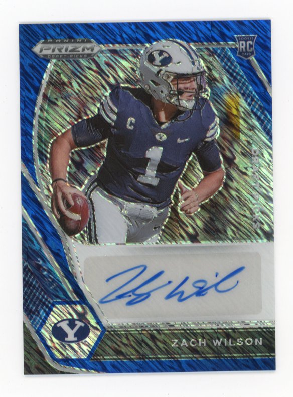 2020 Panini Prizm Draft Picks Zach Wilson RC #DPA-ZWL - #1/13 Blue Shimmer FOTL Autograph