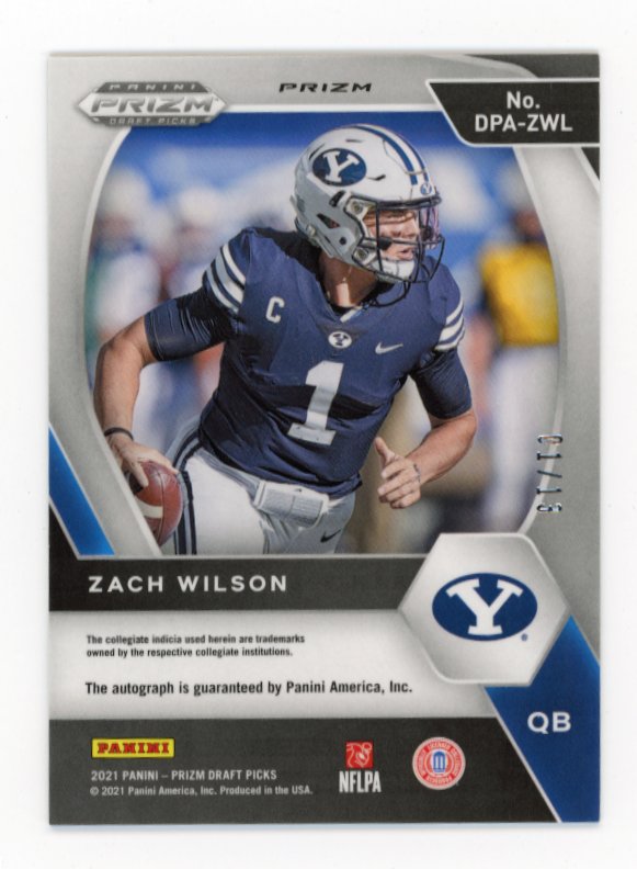 2020 Panini Prizm Draft Picks Zach Wilson RC #DPA-ZWL - #1/13 Blue Shimmer FOTL Autograph