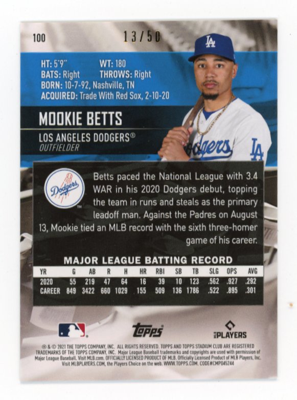 2021 Topps Stadium Club Mookie Betts #100- #/50