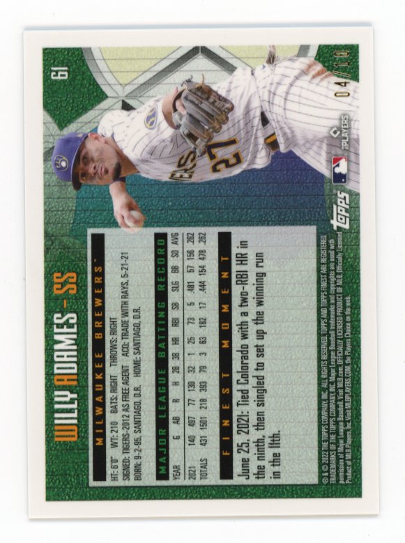 2022 Topps Finest Willy Adames #61 - #/10