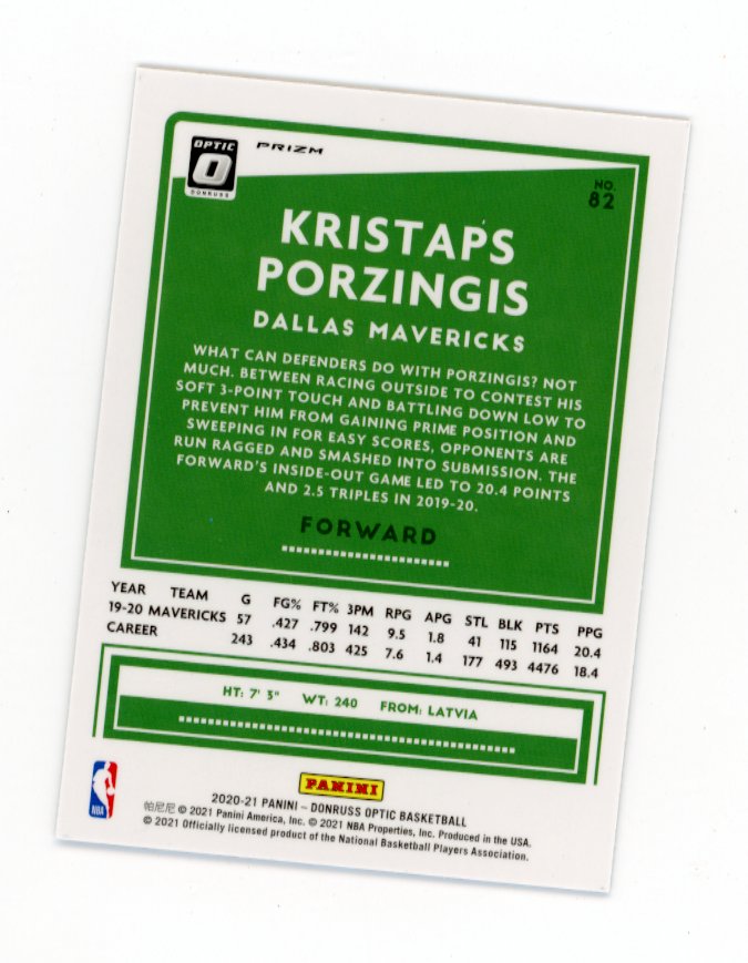 2020/21 Panini Donruss Optic Kristaps Porzingis #82 - Photon