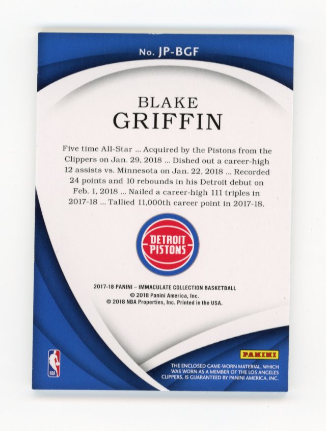 2017-18 Panini Immaculate Collection Blake Griffin #JP-BGF - #/2