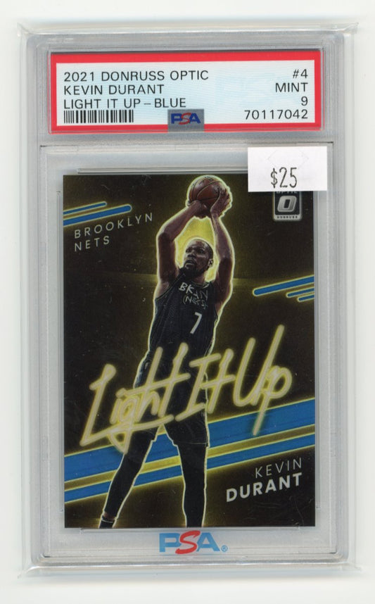 2021 Panini Donruss Optic Kevin Durant #4 - Light It Up Blue #/49 PSA 9