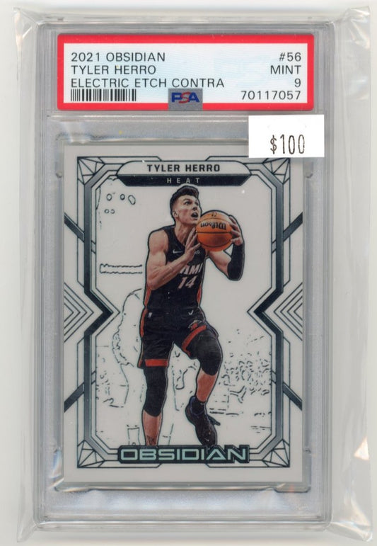 2021 Panini Obsidian Tyler Herro #56 - Electric Etch Contra #/3 PSA 9