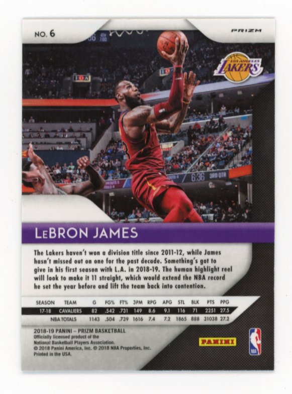 2018-19 Panini Prizm LEBRON JAMES #6 - Silver