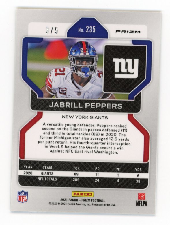 2021 Panini Prizm Jabrill Peppers #235 - Refractor #/5