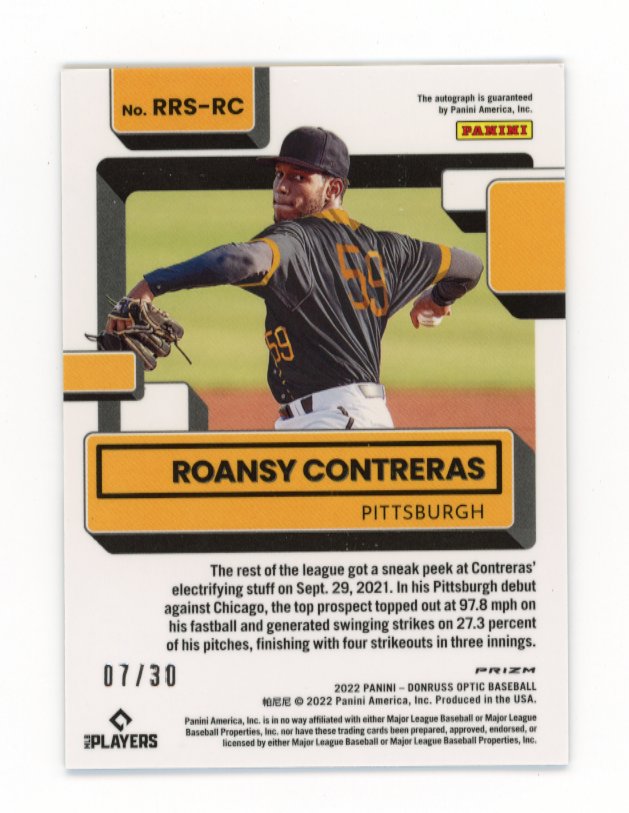 2022 Panini Donruss Optic Roansy Contreras #RRS-RC - Autograph #/30