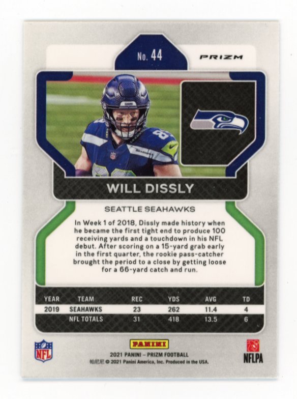 2021 Panini Prizm Will Dissly #44 - White Sparkle