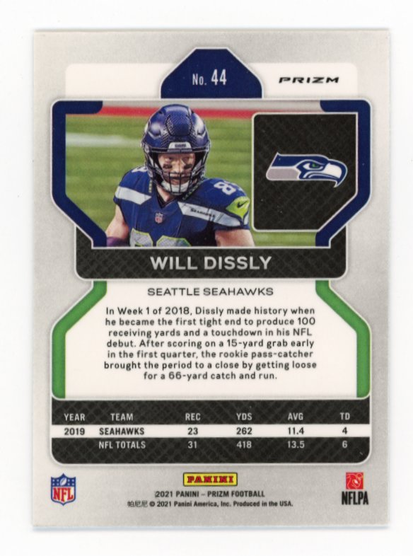 2021 Panini Prizm Will Dissly #44 - White Sparkle