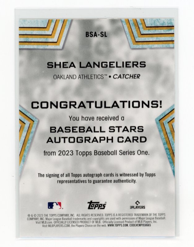 2023 Topps Shea Langeliers Stars RC #BSA-SL - Autograph