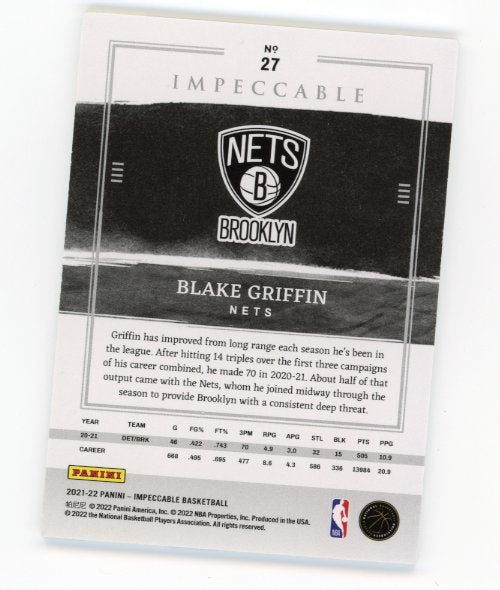 2021/22 Panini Impeccable Blake Griffin #27 - #/75