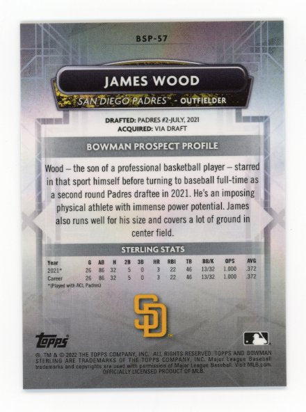 2022 Topps Bowman Sterling James Wood #BSP-57 - #/75 Pink Refractor