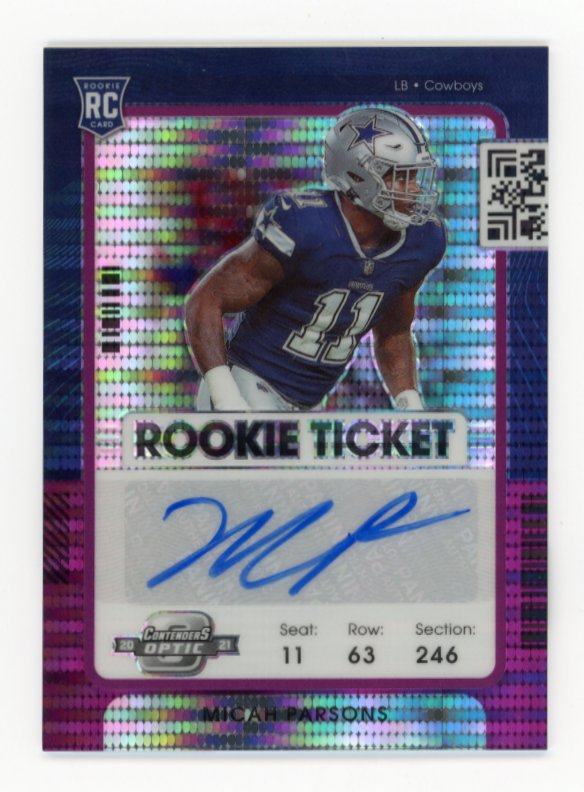 2021 Panini Contenders Optic Micah Parsons Rookie Ticket RC #146 - Autograph #/21 Purple Cowboys