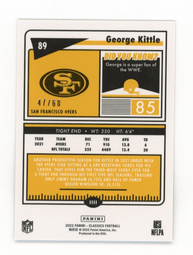 2022 Panini Classics George Kittle #89 - Gold #/60 49ers