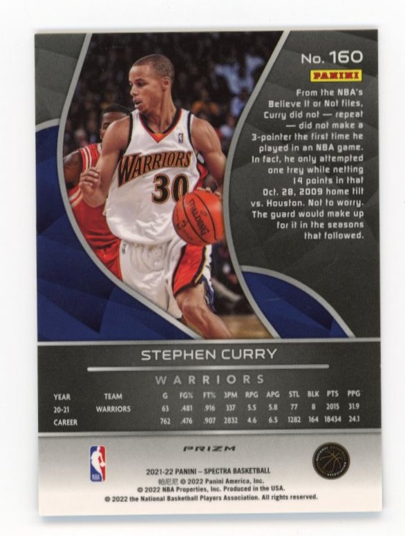 2021/22 Panini Spectra Stephen Curry Spectacular Debut #160 Warriors