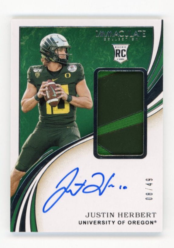2020 Panini Immaculate Collegiate Justin Herbert RC #104 - Autograph Relic #/49 Chargers