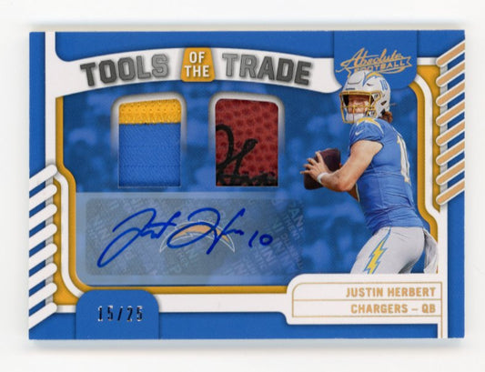 2022 Panini Absolute Justin Herbert Tools of the Trade #TTD-1 - Autograph Double Relic #/25 Chargers